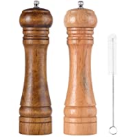 SHiZAK 2 molinillos ajustables de madera para sal y pimienta- molino de cerámica de 20-32 cm con 1 cepillo de limpieza.